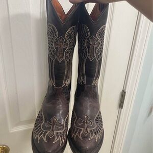Brown Western cowgirl Boots by Innovation Boots with Embroidered Crosses